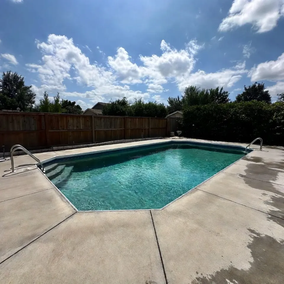 Pool deck cleaned by pressure washing