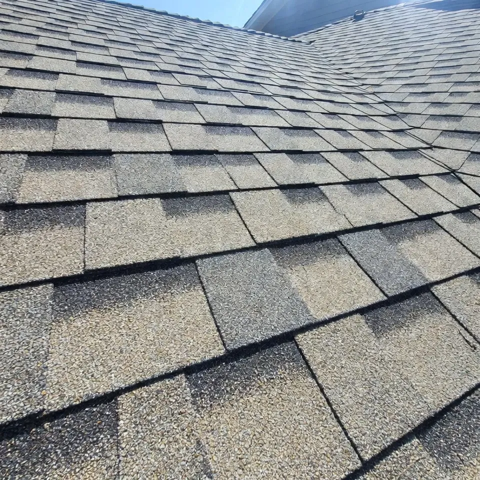 Roof after soft wash pressure washing treatment