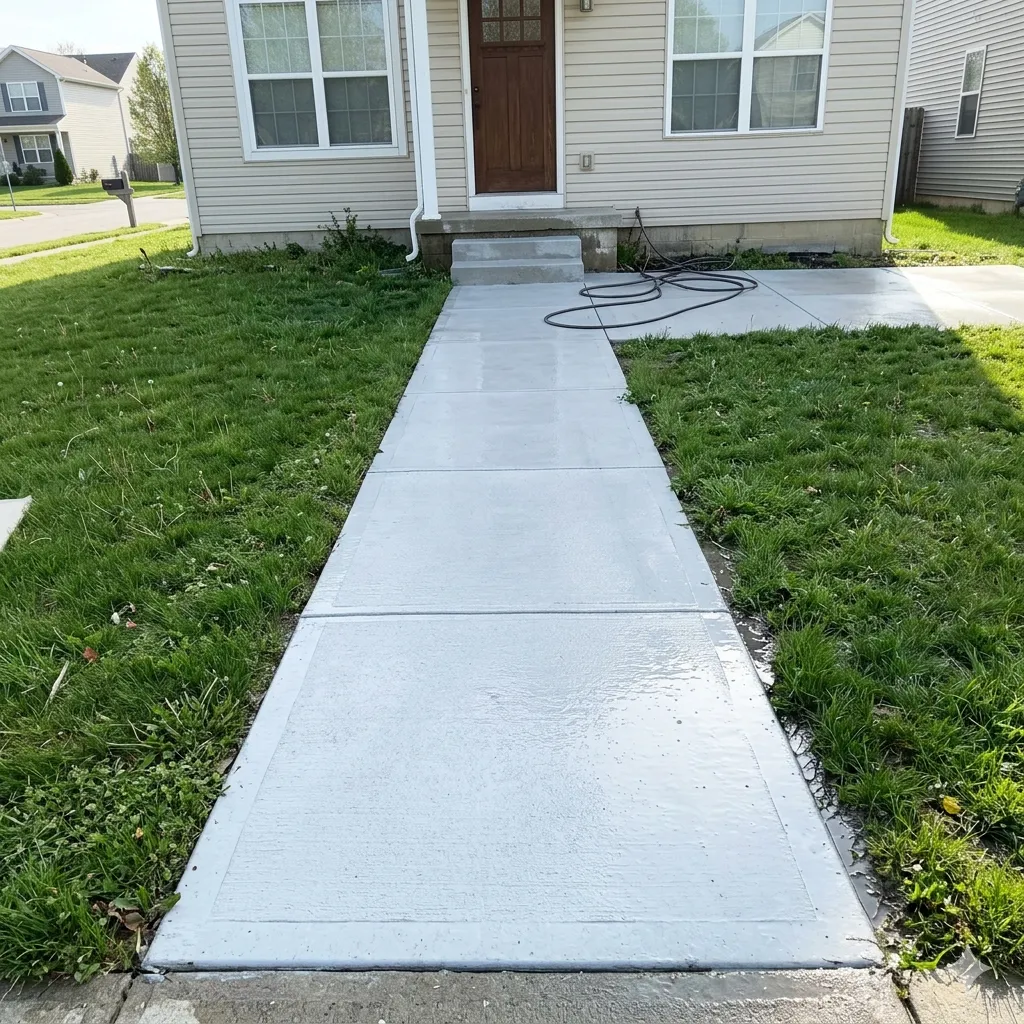 Clean sidewalk after pressure washing